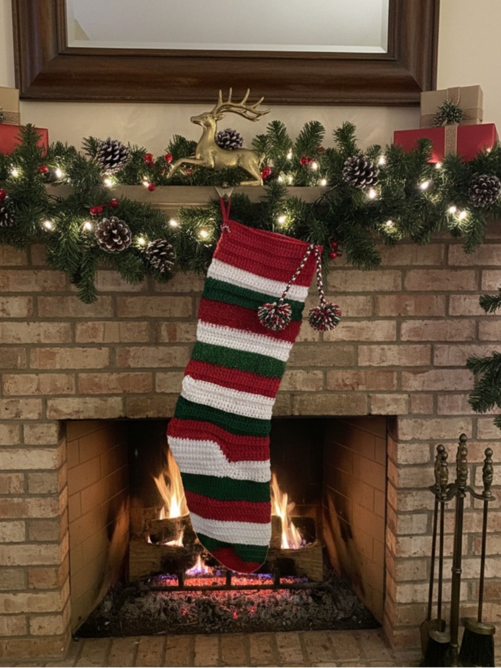 Handmade Red, Green & White Holiday Christmas Stocking